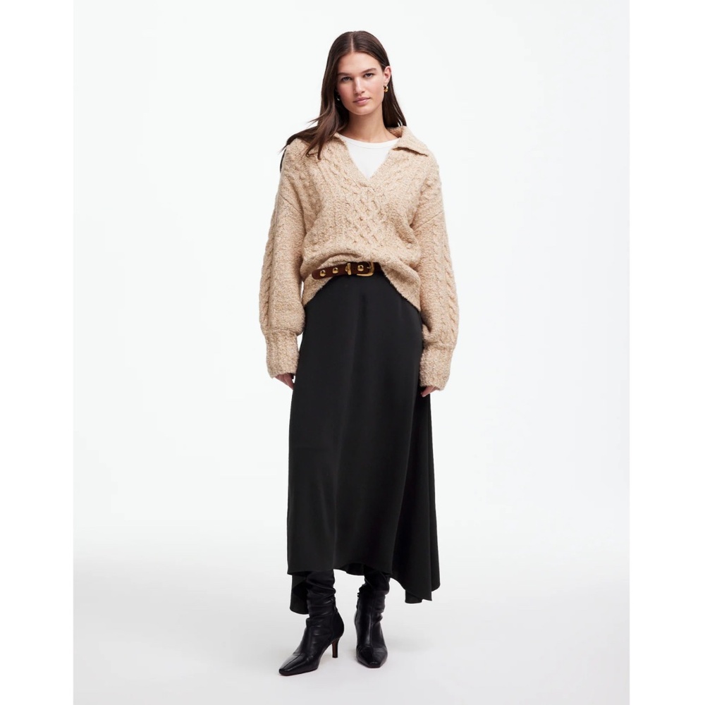 NWT Madewell Asymmetric Midi Skirt in True Black